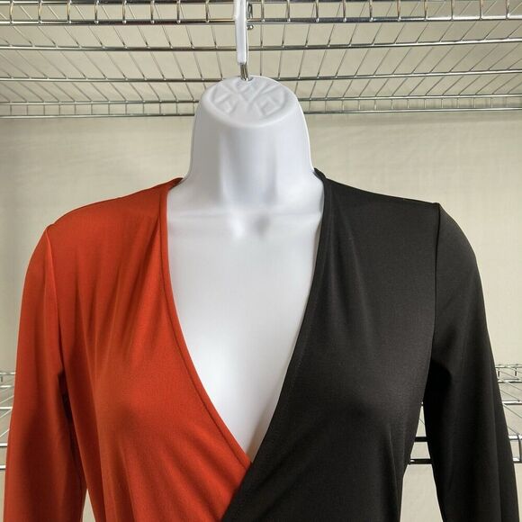 Zara Women's Red Black Color Block Wrap Dress Size M Bold Statement Retro‎ Chic - Picture 7 of 11
